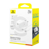 Baseus Palm 1C 20W Wall Charger (med Baseus Mini White USB-C 60W (20V / 3A) 1m Kabel) - Hvid