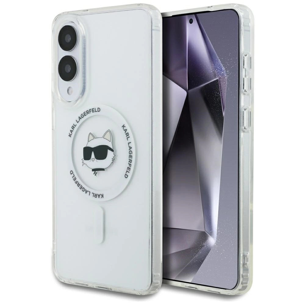 Karl Lagerfeld Button Choupette Head Printed Logo MagSafe Case til Samsung Galaxy S25 Edge - Hvid