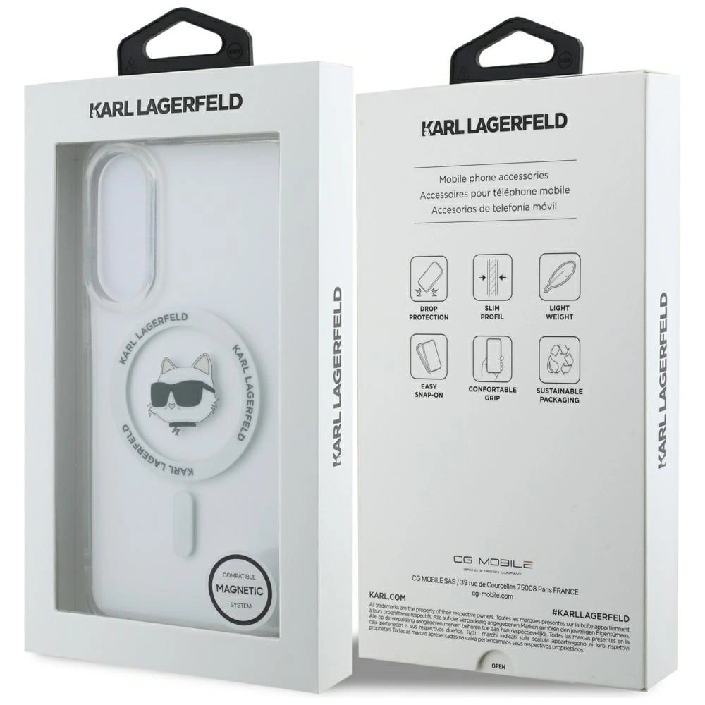 Karl Lagerfeld Button Choupette Head Printed Logo MagSafe Case til Samsung Galaxy S25 Edge - Hvid
