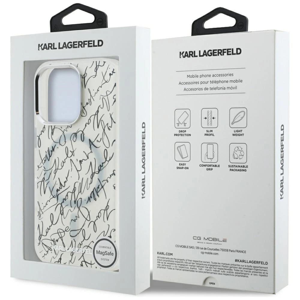 Karl Lagerfeld IML Karl Script Pattern MagSafe Case til iPhone 16 Pro - Hvid