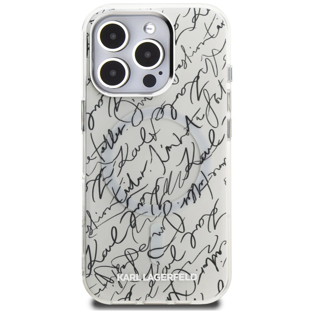 Karl Lagerfeld IML Karl Script Pattern MagSafe Case til iPhone 16 Pro Max - Hvid