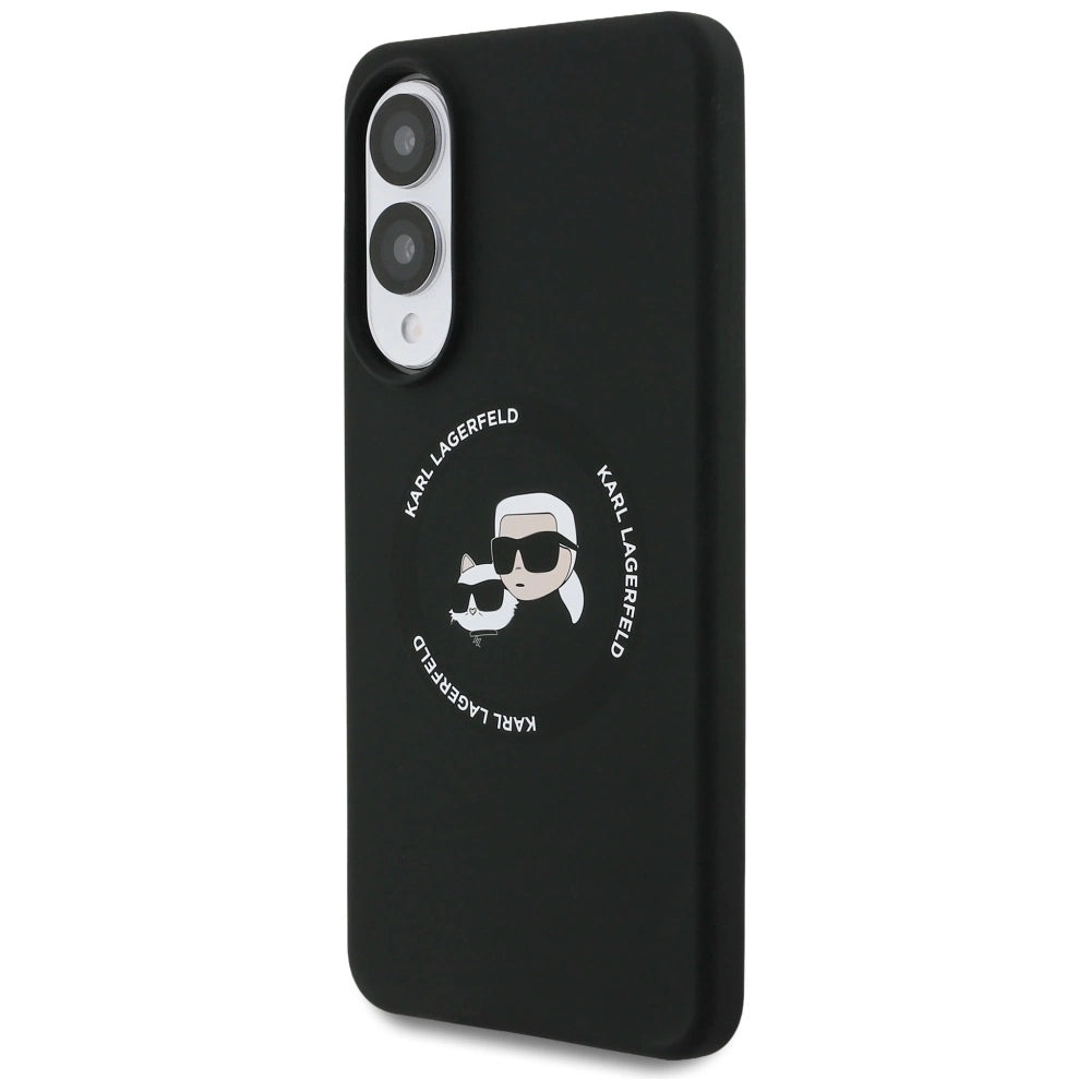Karl Lagerfeld Silicone Nauble Heads And Circle MagSafe-kasse til Samsung Galaxy S25 Edge - sort