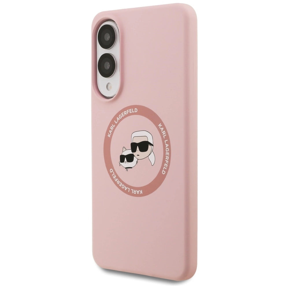Karl Lagerfeld Silicone Nauble Heads og Circle MagSafe Case til Samsung Galaxy S25 Edge - Pink
