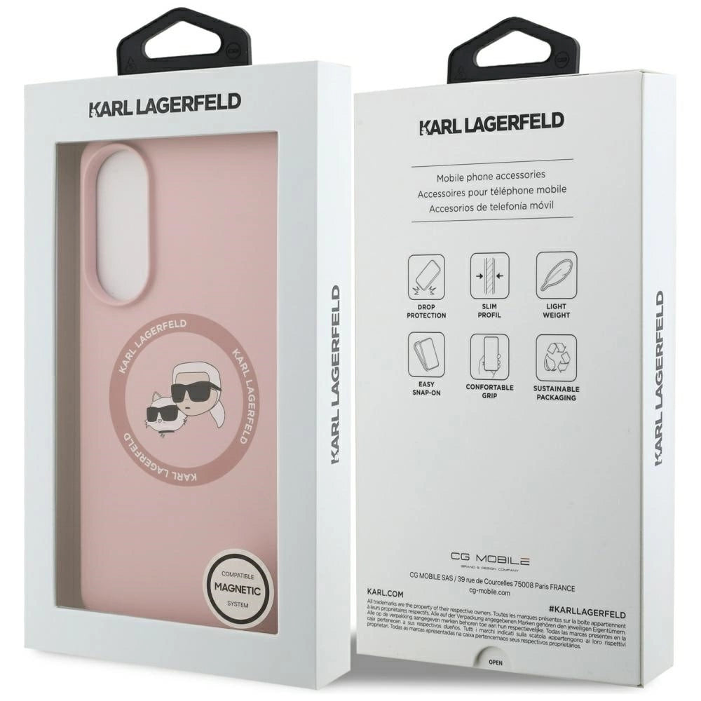 Karl Lagerfeld Silicone Nauble Heads og Circle MagSafe Case til Samsung Galaxy S25 Edge - Pink