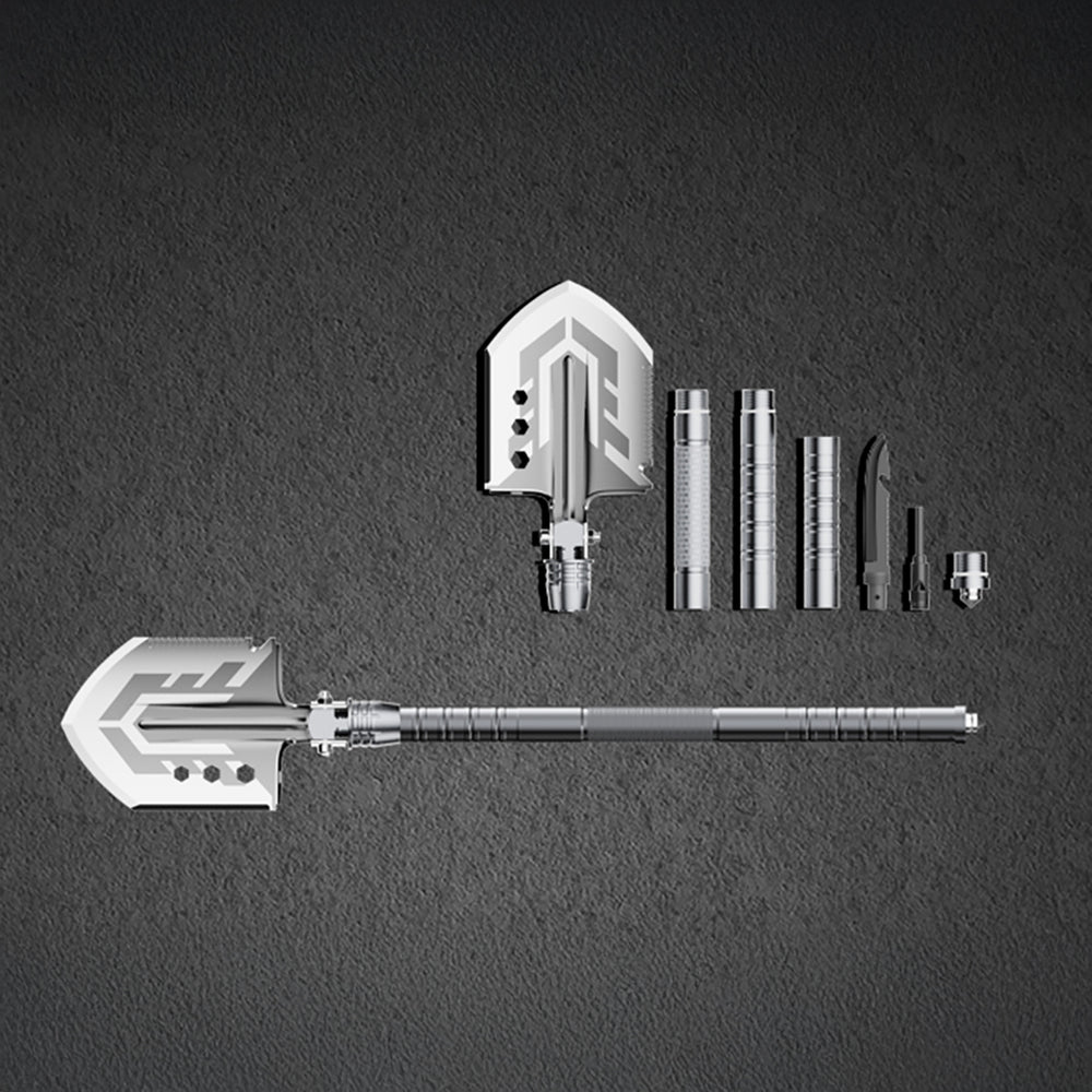 Wozinsky WSS-211 overlevelses bushcraft skovl multifunktionel knivbryder flint fløjte harpun - grå