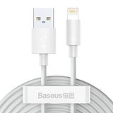 Baseus Simple Wisdom Data Cable Kit USB til Lightning 2,4A (2PCS/Set) 1,5m Hvid