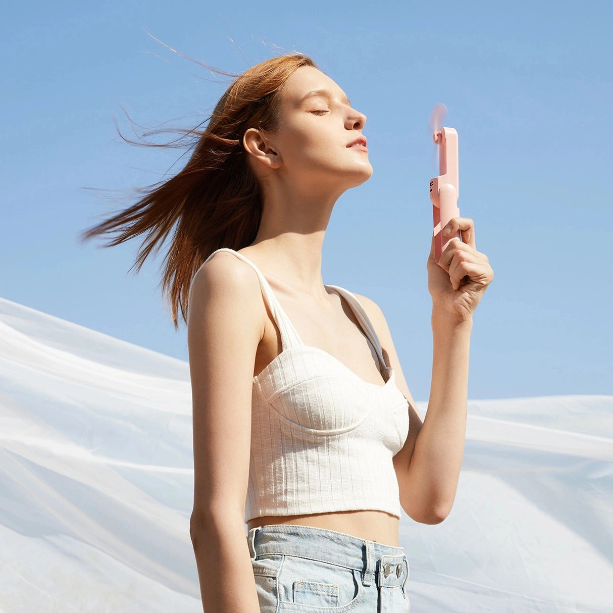 Jisulife håndholdt ventilator Life8 Plus Portable USB-ventilator med Power Bank-funktion 4500mAh og lommelygte - Pink