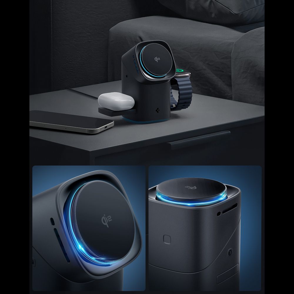 Spigen Essential EF223MS 3-i-1 QI2 trådløs oplader - sort