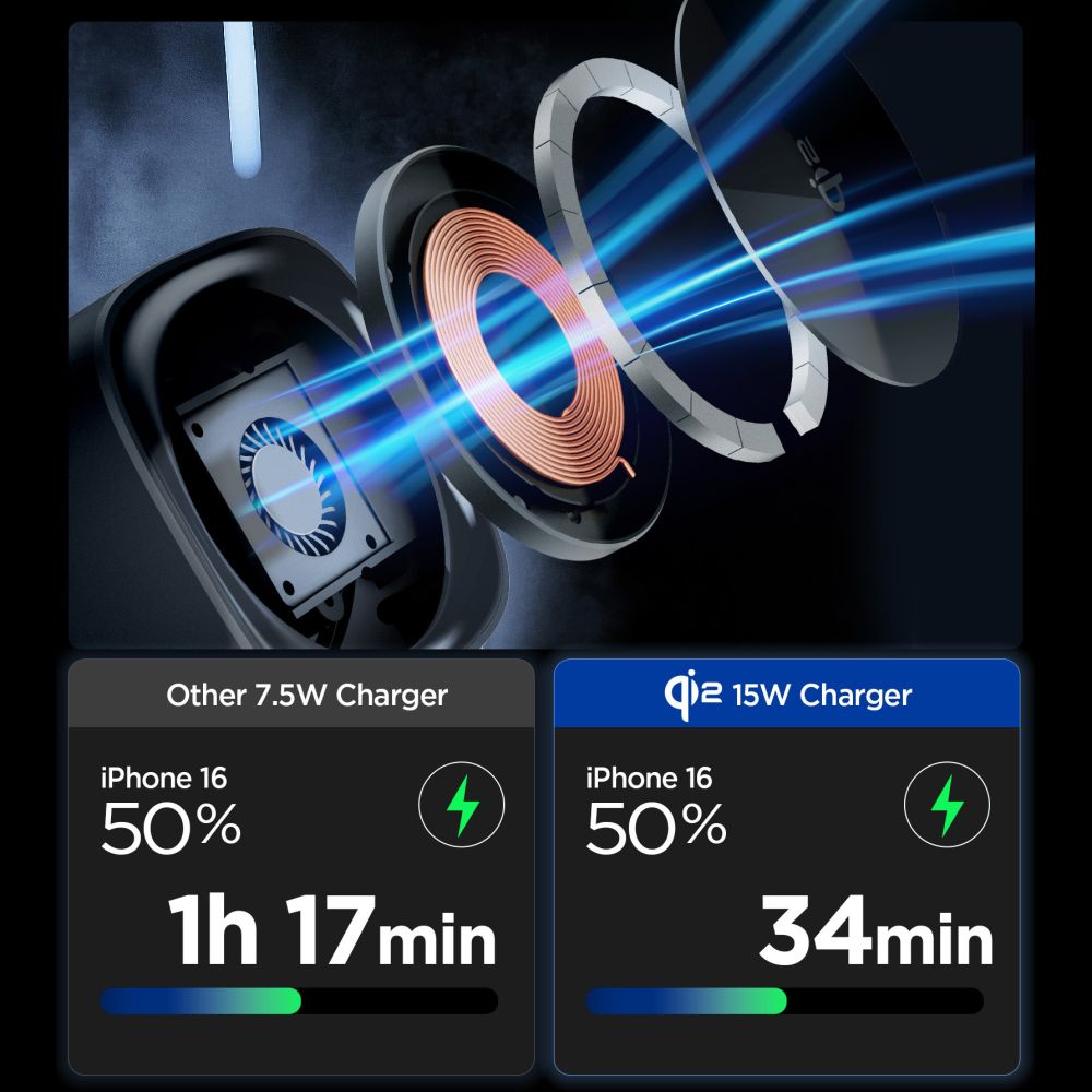 Spigen Essential EF223MS 3-i-1 QI2 trådløs oplader - sort