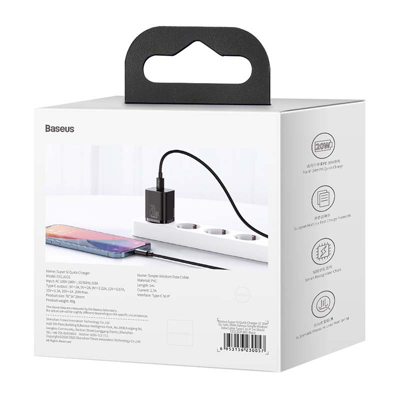 Baseus Super Si Quick Charger 1C 20W med USB-C-kabel til Lightning 1m (sort)