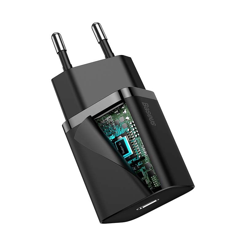 Baseus Super Si Quick Charger 1C 20W med USB-C-kabel til Lightning 1m (sort)