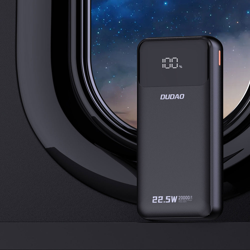 Dudao K15Pro Power Bank 20000mAh 22.5W PD USB-C / USB-A / Indbygget Lightning og USB-C Kabler - sort