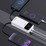 Dudao K15Pro Power Bank 20000mAh 22.5W PD USB-C / USB-A / Indbygget Lightning og USB-C Kabler - Hvid