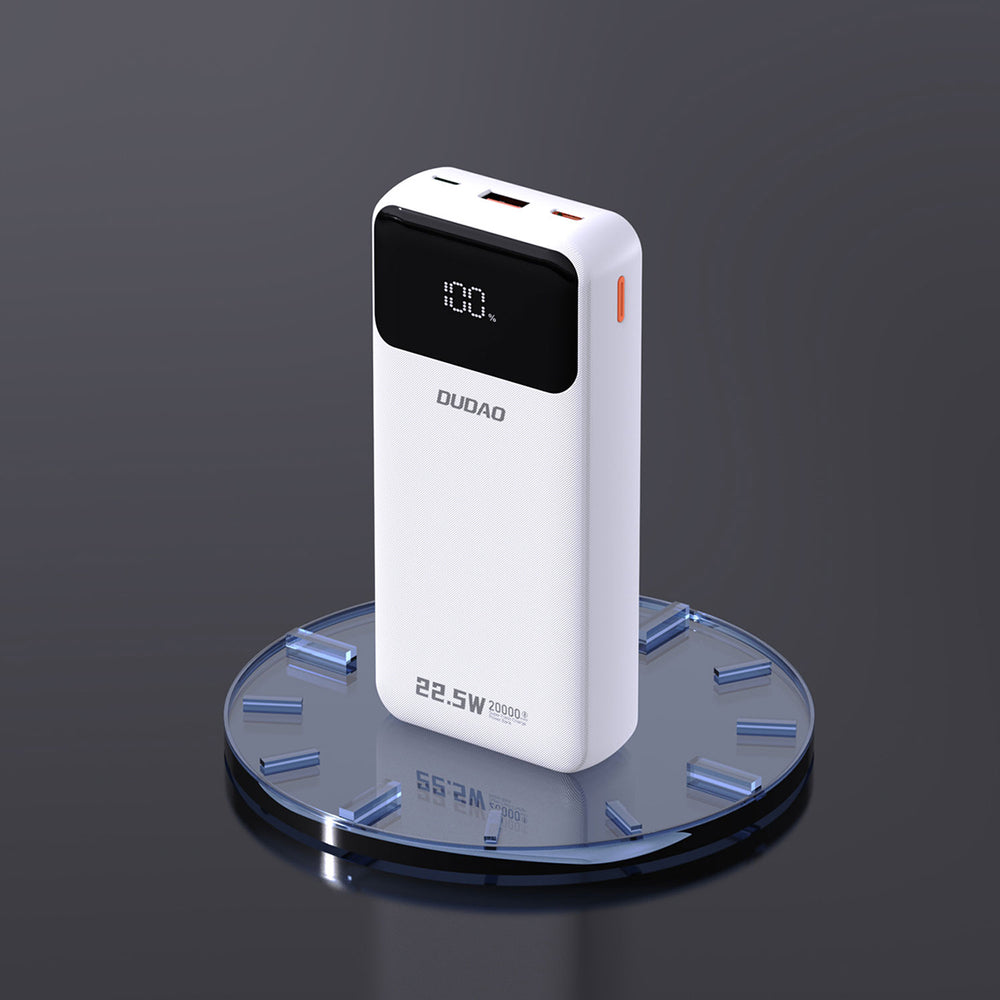 Dudao K15Pro Power Bank 20000mAh 22.5W PD USB-C / USB-A / Indbygget Lightning og USB-C Kabler - Hvid