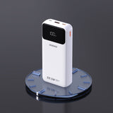 Dudao K15Pro Power Bank 20000mAh 22.5W PD USB-C / USB-A / Indbygget Lightning og USB-C Kabler - Hvid
