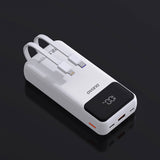 Dudao K15Pro Power Bank 20000mAh 22.5W PD USB-C / USB-A / Indbygget Lightning og USB-C Kabler - Hvid
