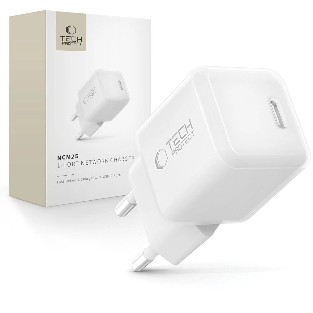 Tech-Protect NCM25 USB-C PD 25W Wall Charger - hvid