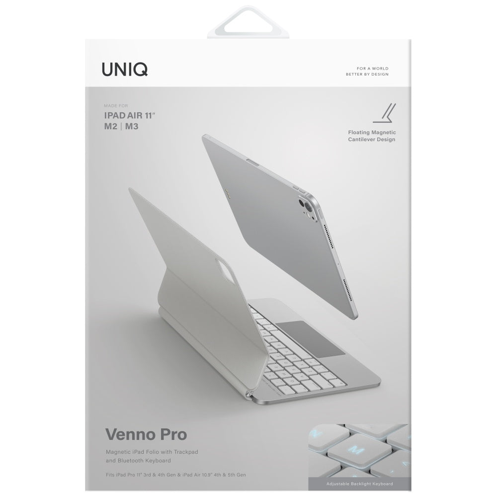 Uniq Venno Pro Magnetic Smart Case med tastatur til iPad Air 10.9" (2020/2022) / Pro 11" (2021/2022) / Air 11" (2024/2025/2026) - Hvid