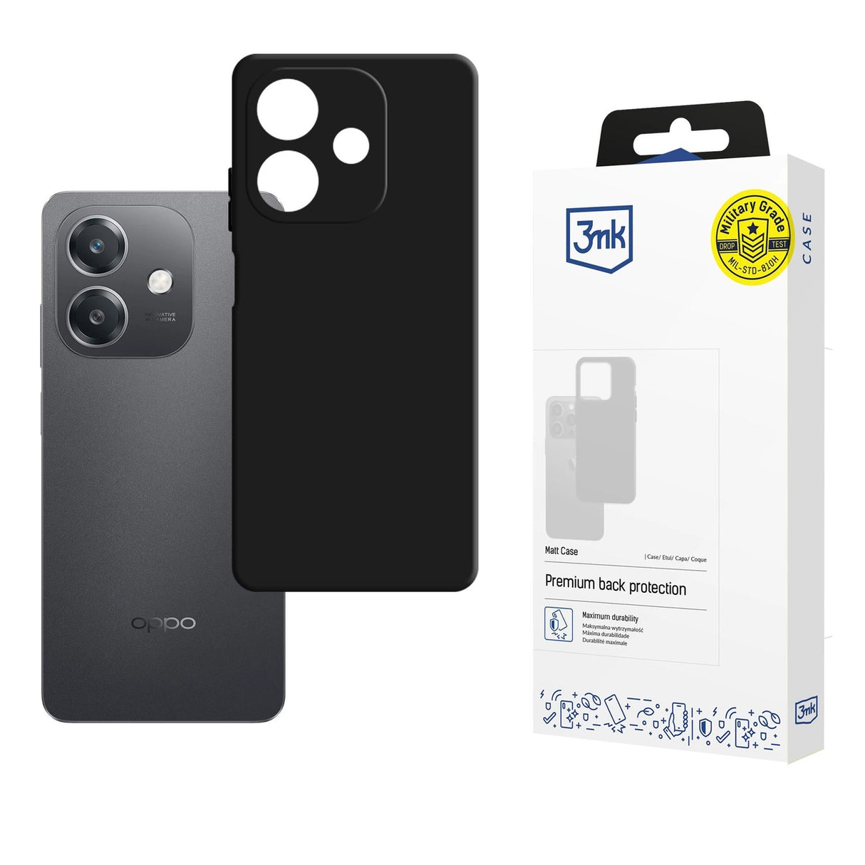 3mk Matt Case til Oppo A40 / A40M / A3 4G - Matte Black