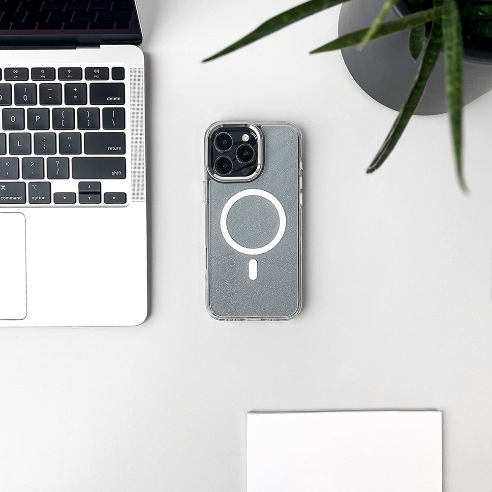 Glitter Case MagSafe Kompatibel til iPhone 17 Pro - Halvt gennemsigtig