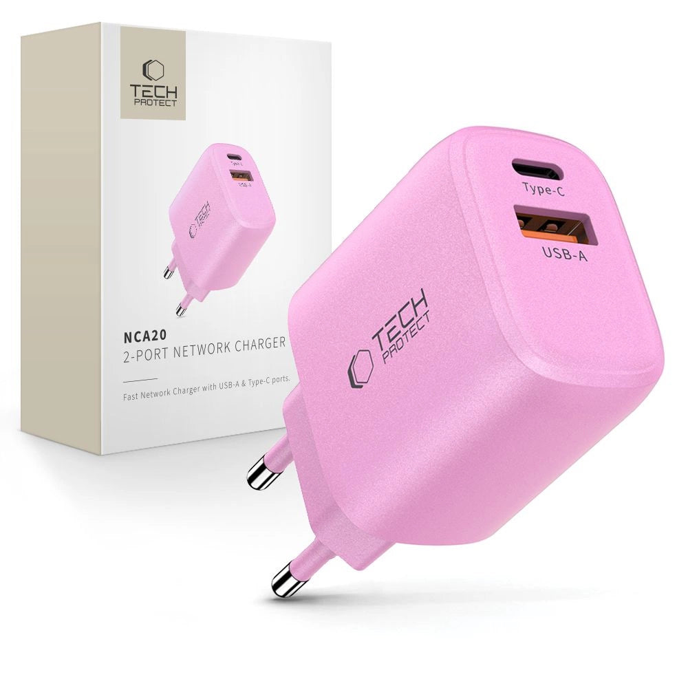 Tech-Protect NCA20 PD 20W QC3.0 USB-A / USB-C Wall Charger - Pink