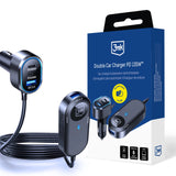 3mk Dobbelt Biloplader 135W PD QC PPS USB-C USB-A - sort