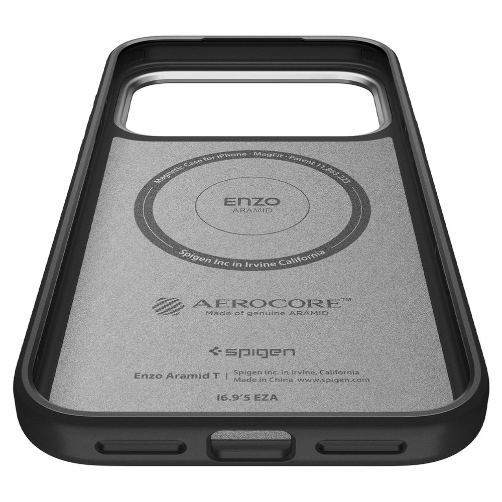 Spigen Enzo Aramid "T" MagSafe Case til iPhone 17 Pro - sort og sølv