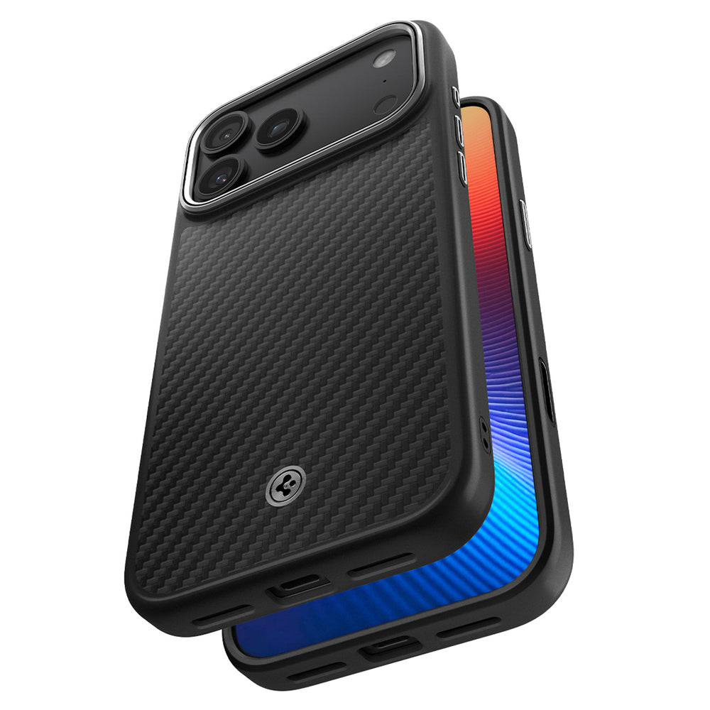 Spigen Enzo Aramid "T" MagSafe Case til iPhone 17 Pro Max - sort og sølv