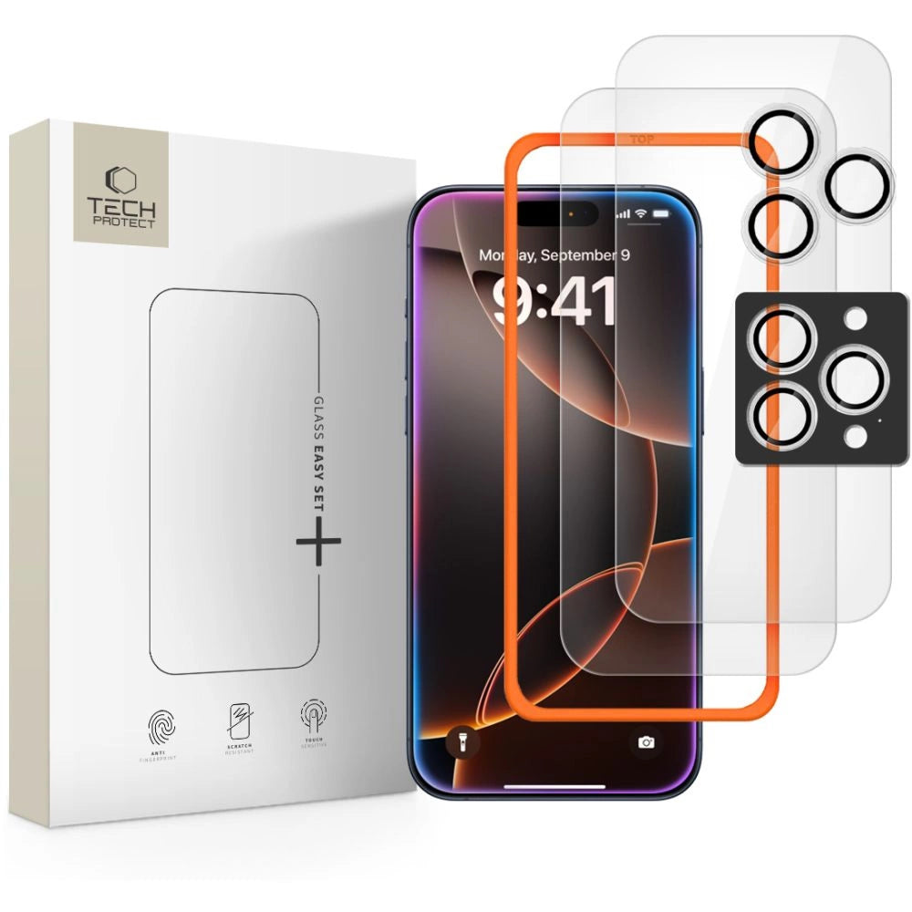 Tech-Protect Easy Set+ 3-pack hærdet glas til iPhone 16 Pro / 17 Pro - gennemsigtigt