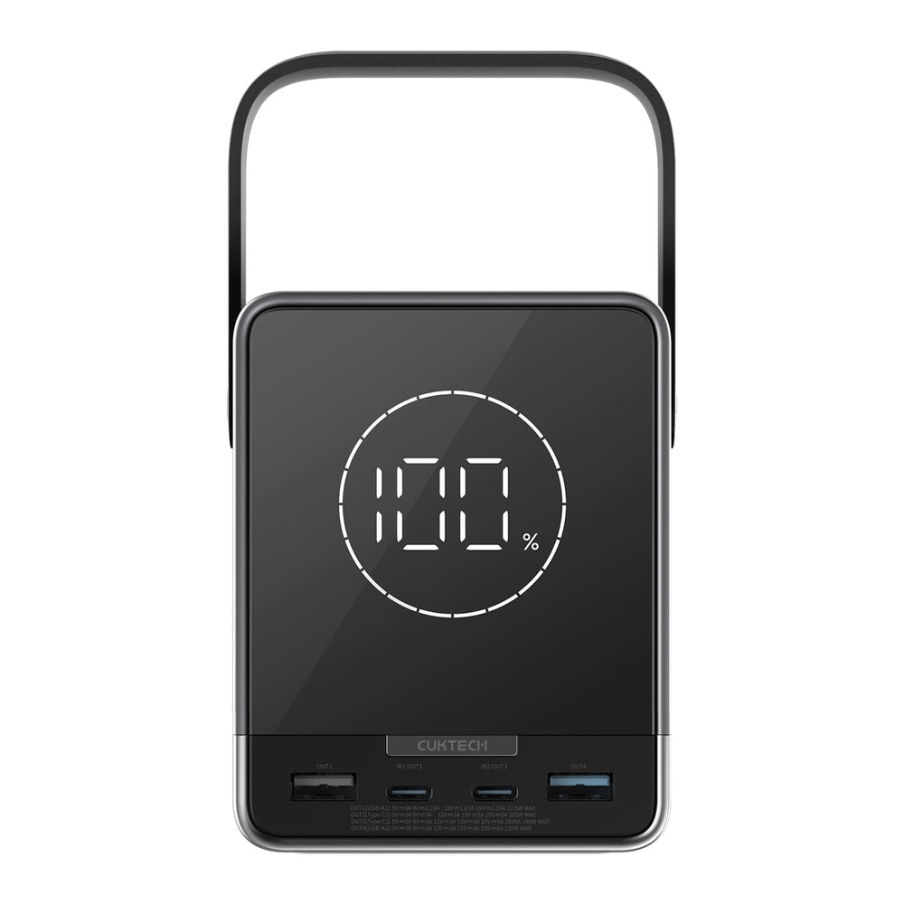 Cuktech Powerbank 300W 40000mAh med trådløs opladning 2x USB-C + 2x USB-A - sort