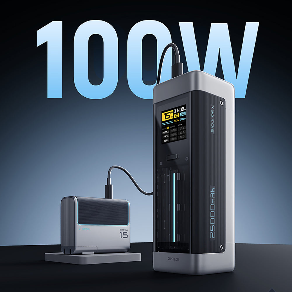 Powerbank Cuktech CUK00P23GLBK 210W 25000mAh Powerbank 2 x USB-C 1 x USB-A - sort
