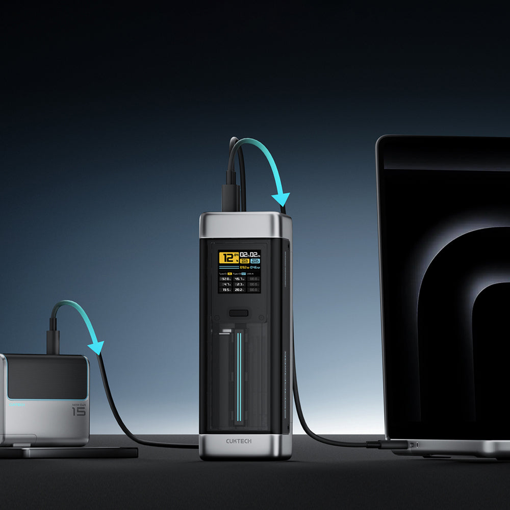 Powerbank Cuktech CUK00P23GLBK 210W 25000mAh Powerbank 2 x USB-C 1 x USB-A - sort