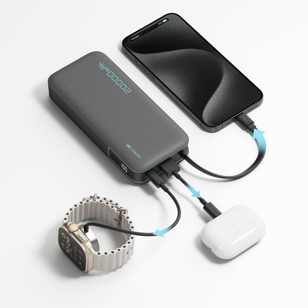 Cuktech CUKP200NGLLG 55W 20000mAh Powerbank med indbygget USB-C-kabel - hvid