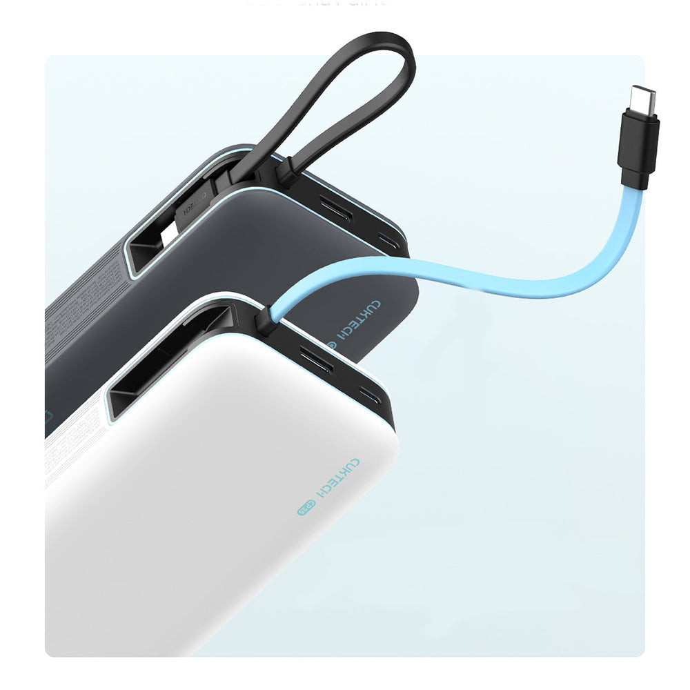 Cuktech CUKP200NGLLG 55W 20000mAh Powerbank med indbygget USB-C-kabel - hvid