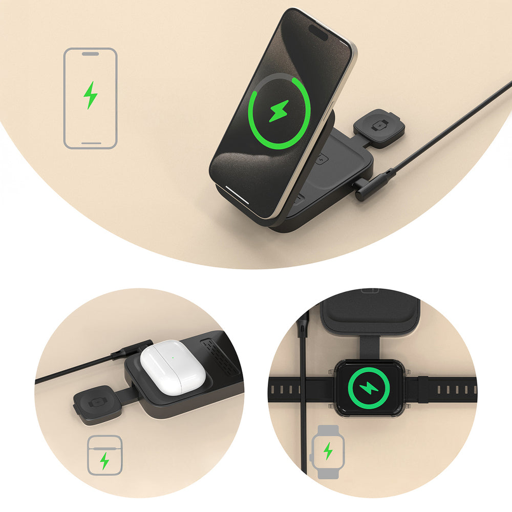 Dudao A11 Max 15W 3-i-1-induktiv ladestation Kompatibel med MagSafe - Grå