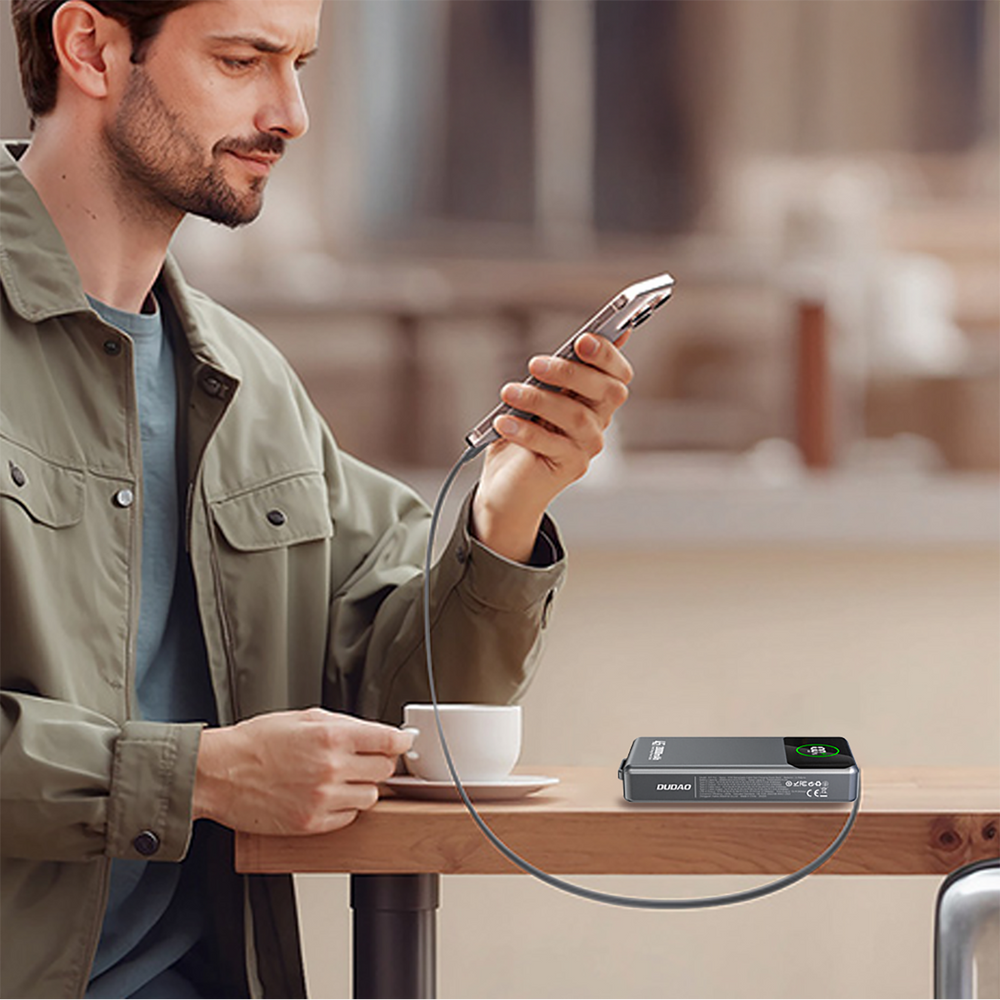 Dudao K31 Pro 45W 20000mAh Power Bank med indbygget indtrækbart USB-C-kabel - Grå