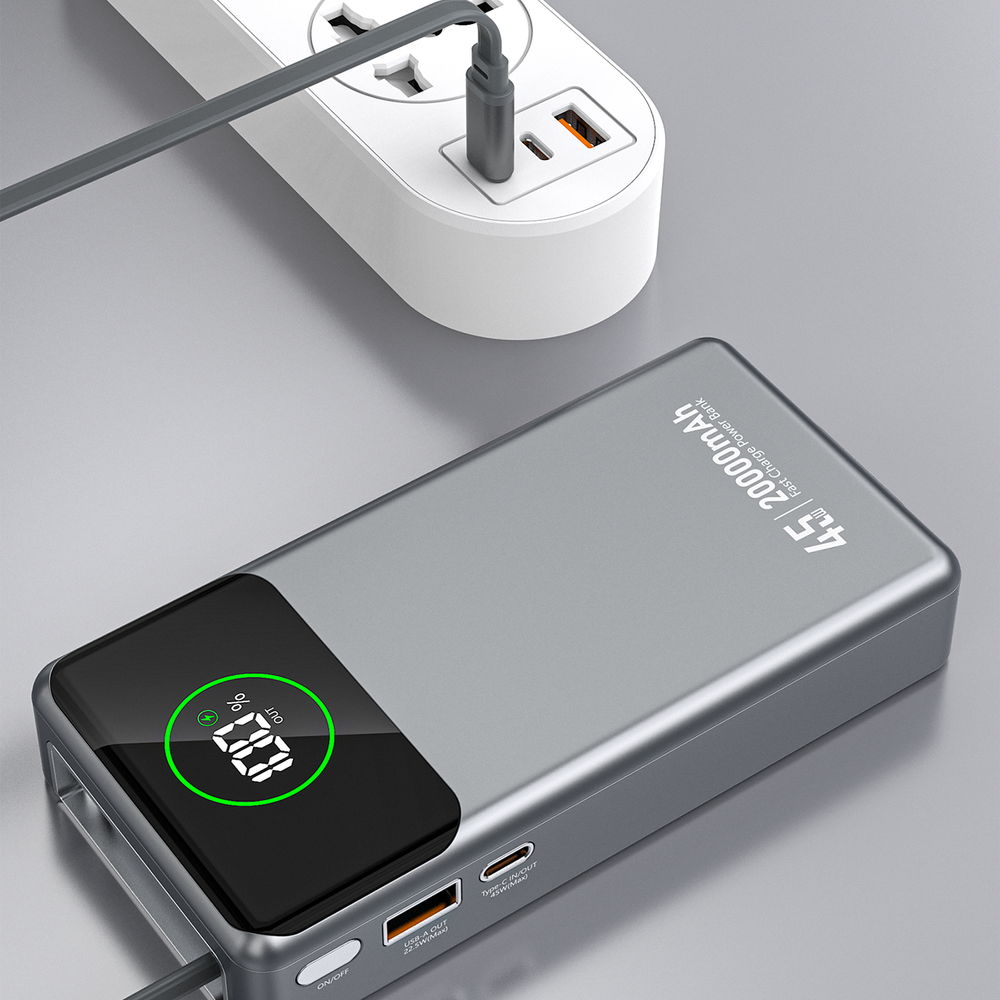 Dudao K31 Pro 45W 20000mAh Power Bank med indbygget indtrækbart USB-C-kabel - Grå
