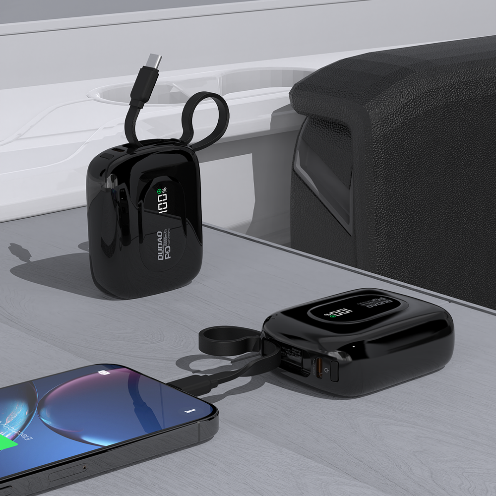 Dudao K32 Powerbank 22.5W 10000 mAh med indbygget USB-C / Lightning Cable - sort