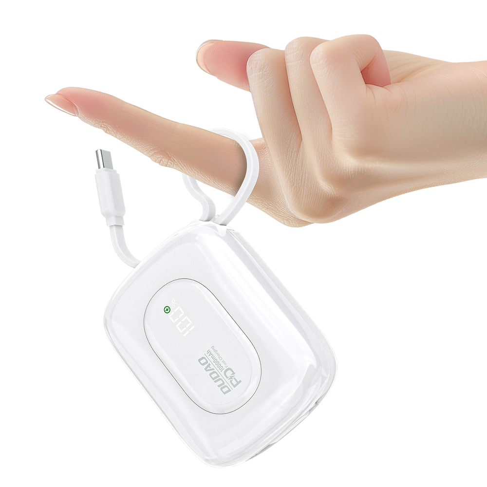 Dudao K32 22.5W 10000 mAh Powerbank med indbygget USB-C / Lightning Cable - hvid