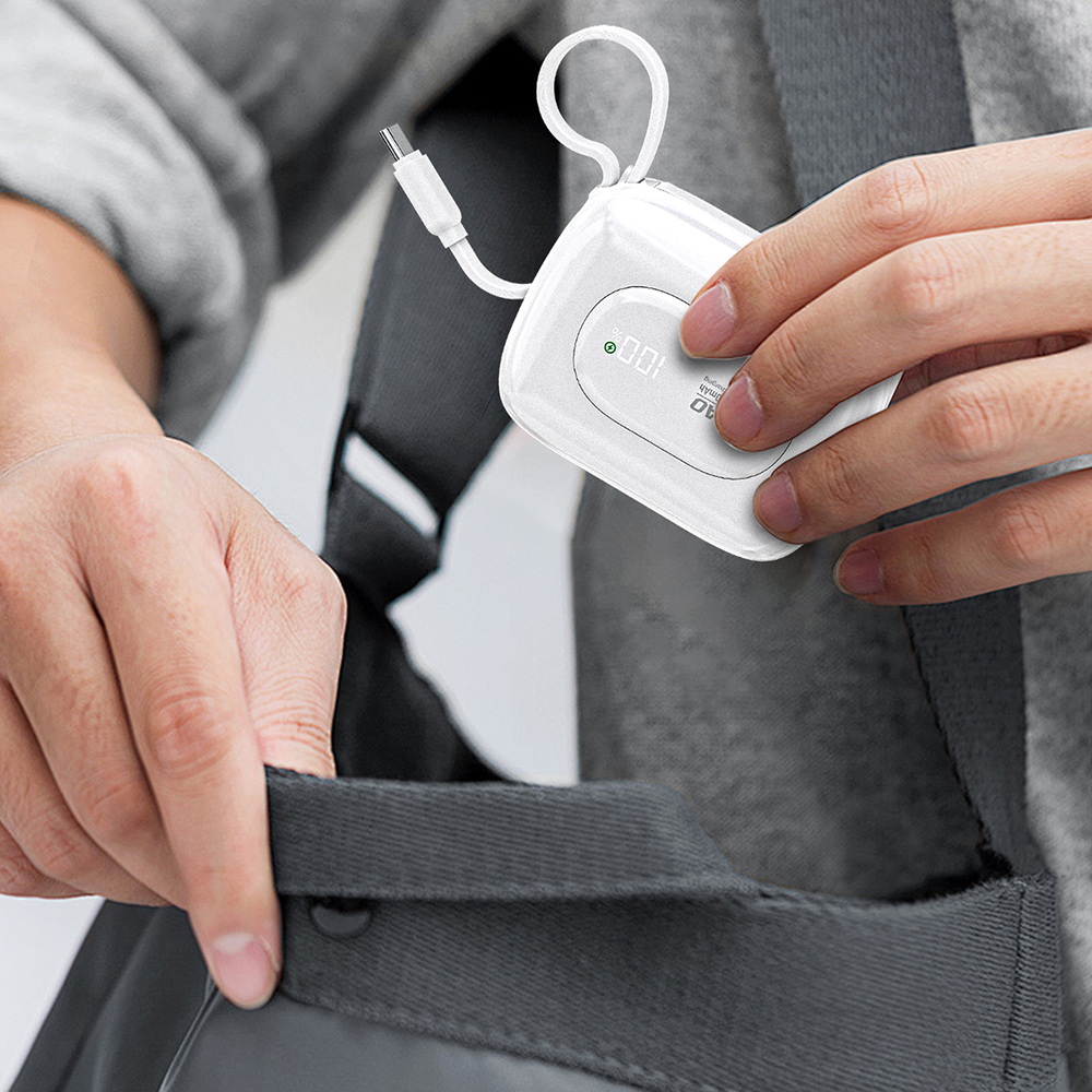 Dudao K32 22.5W 10000 mAh Powerbank med indbygget USB-C / Lightning Cable - hvid