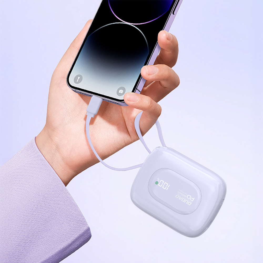 Dudao K32 22.5W 10000 mAh Powerbank med indbygget USB-C / Lightning Cable - Purple