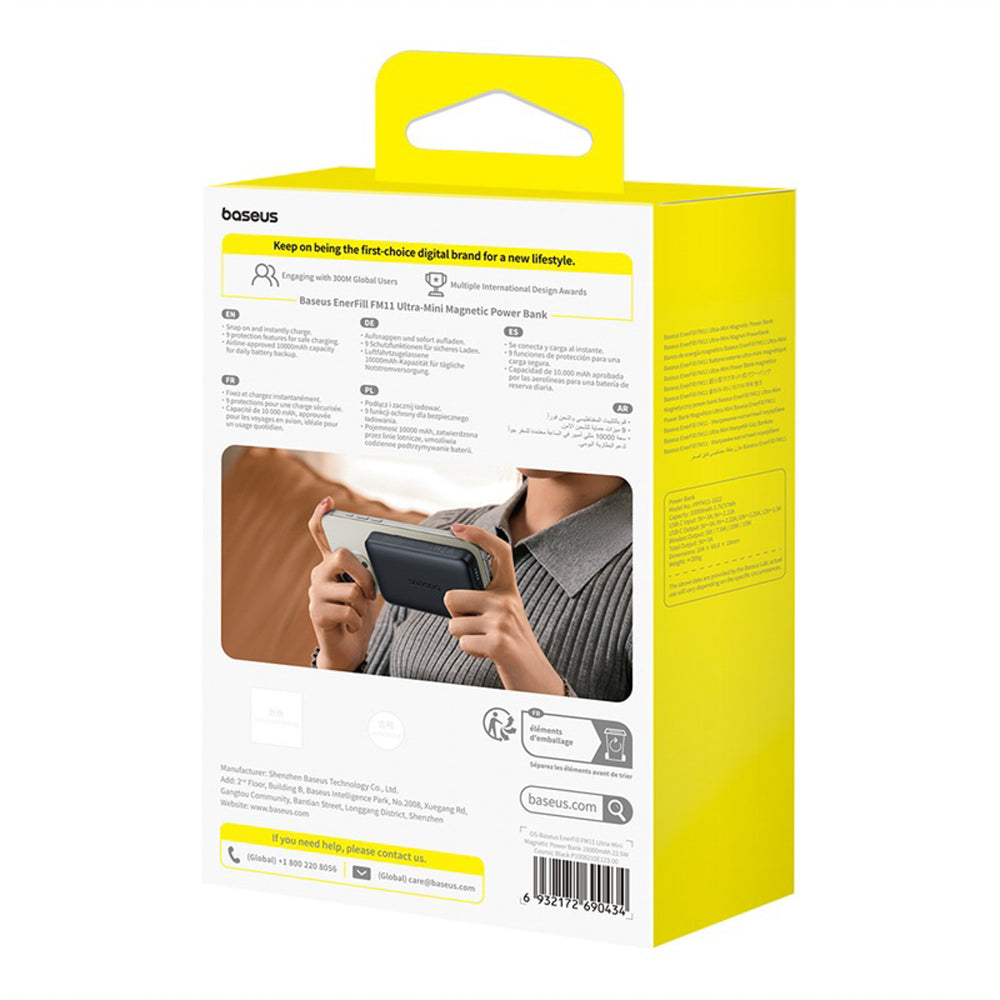 Baseus EnerFill FM11 Ultra-Mini 10000mAh 22.5W MagSafe Kompatibel Power Bank med Baseus Simple USB-C 20V/3A 30cm Kabel - sort