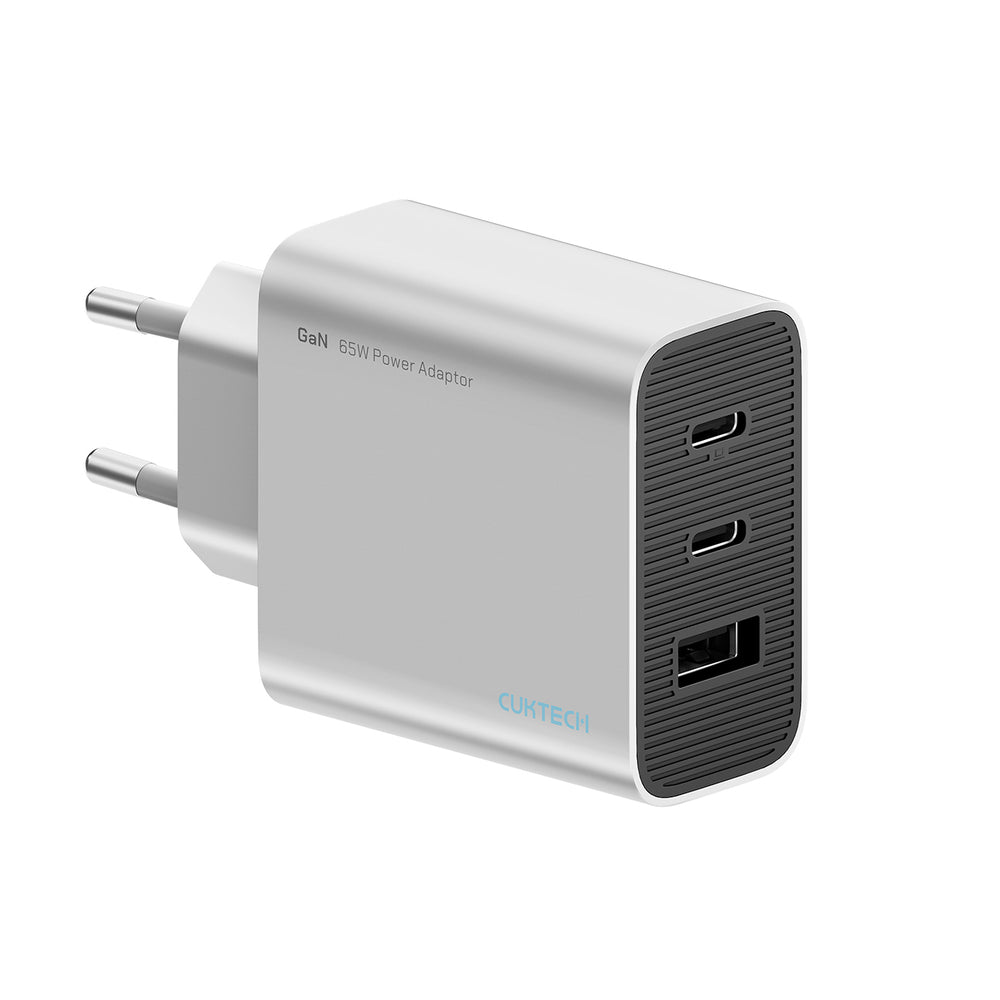 Cuktech 65W GaN 2xUSB-C 1xUSB-A Wall Charger - Grå