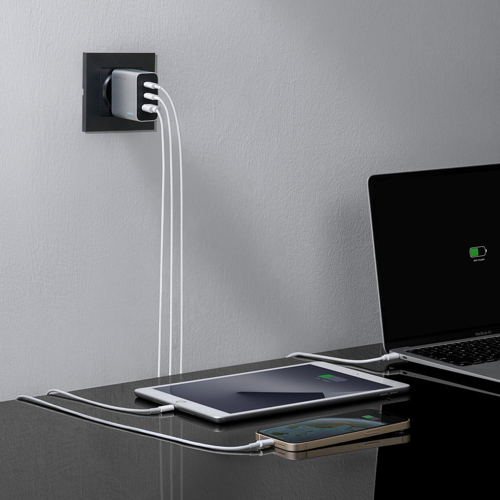 Cuktech 65W GaN 2xUSB-C 1xUSB-A Wall Charger - Grå