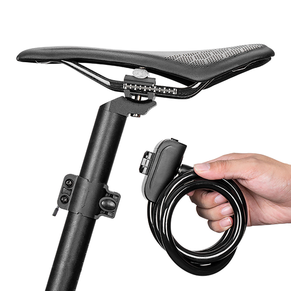 Wozinsky WPB-01R bærbar cykellås med tyvekabel og 2 nøgler til elektriske cykler og motorcykler - sort
