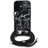 Karl Lagerfeld Crossbody Grained Pattern & Logo Case for iPhone 16 - Black