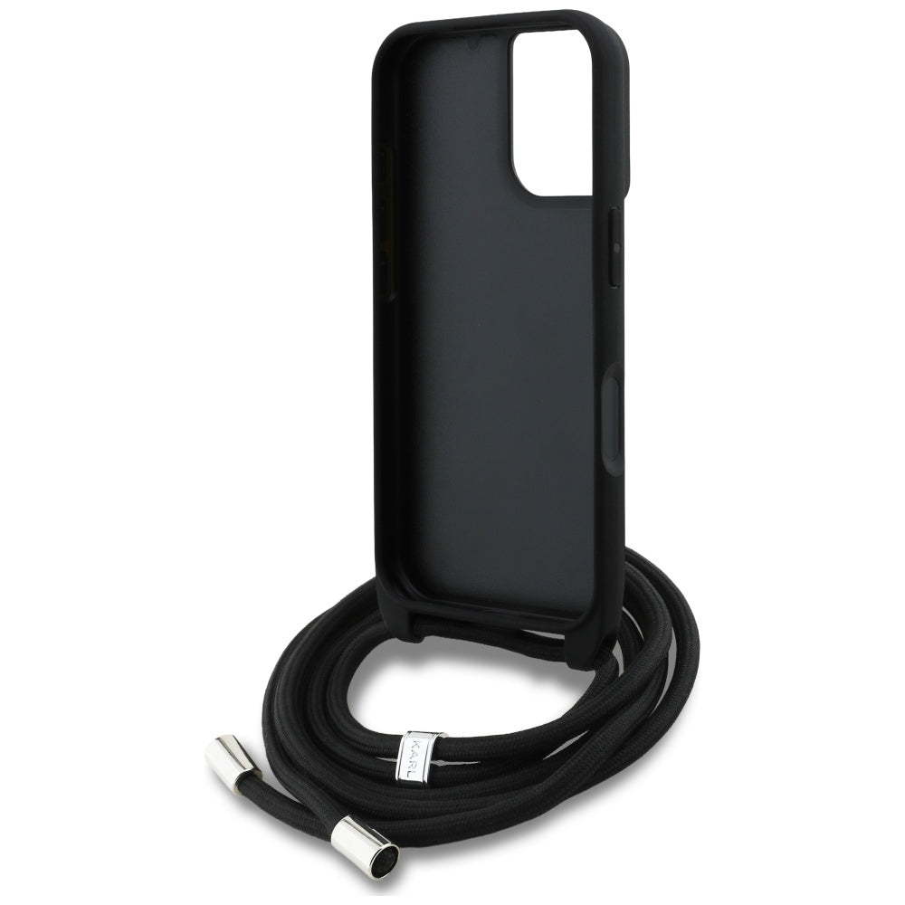 Karl Lagerfeld Crossbody Grained Pattern & Logo Case for iPhone 16 - Black