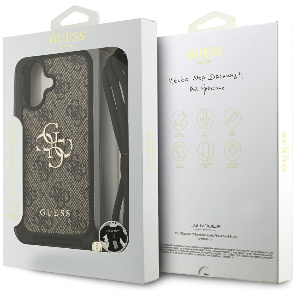 Guess 4G Big Logo Cord Stap Crossbody Case til iPhone 17 - Brunt