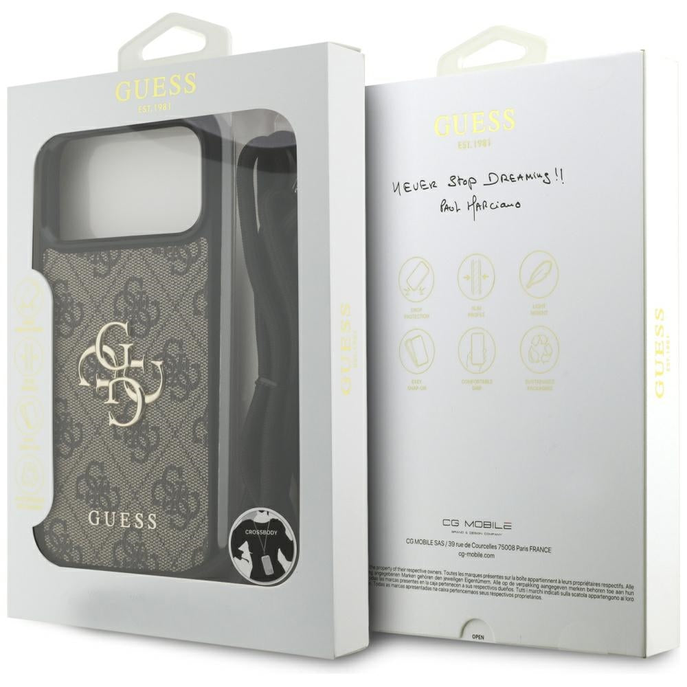 Guess 4G Big Logo Cord Stap Crossbody Case for iPhone 17 Pro Max - Brown