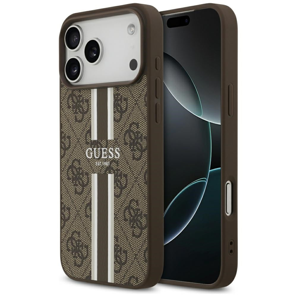 Guess 4G Printed Stripes MagSafe case til iPhone 17 Pro Max - brun